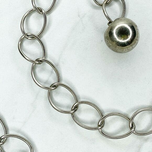 Silver Tone Simple Ball Charm Metal Chain Link Belt Extra Small/Small (XS/S) ✨ - Picture 3 of 10